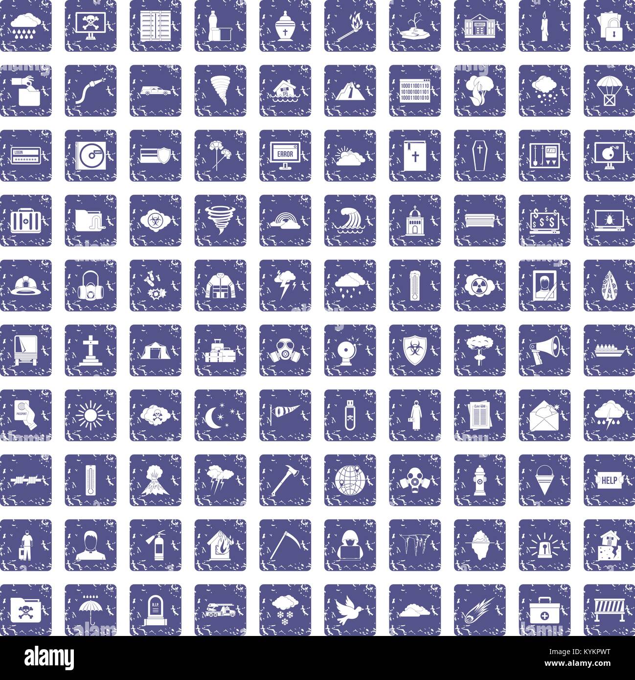 100 natural disasters icons set grunge sapphire Stock Vector Image ...