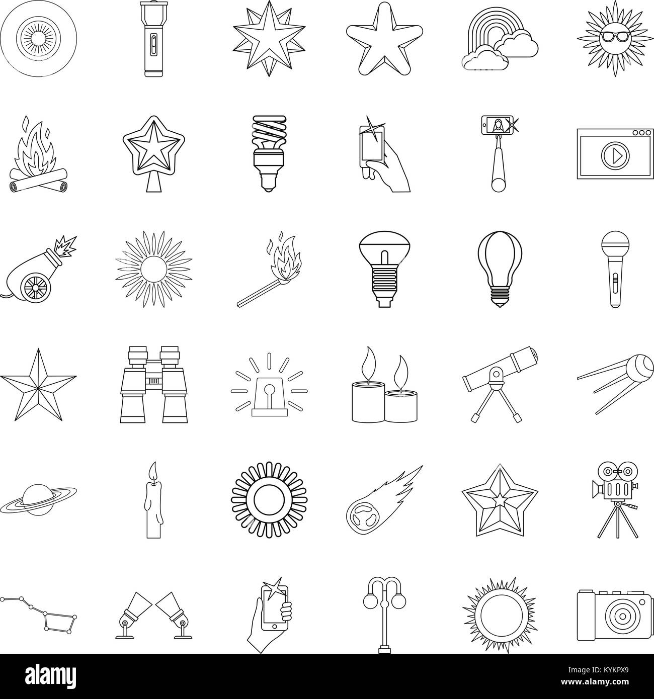 Fire icons set, outline style Stock Vector