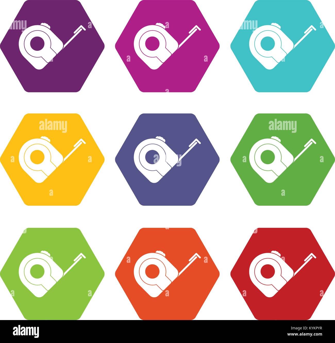 Roulette construction tool icon set color hexahedron Stock Vector