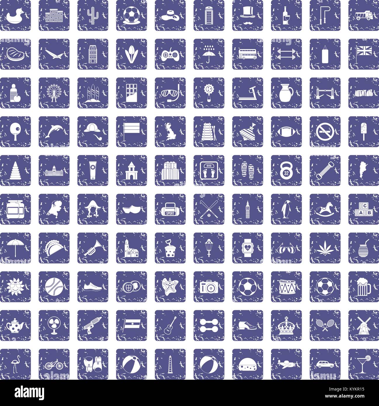 100 ball icons set grunge sapphire Stock Vector