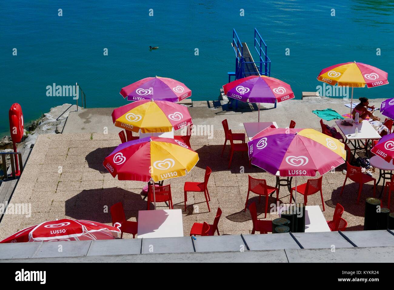 Pool side at Clarens Lake Geneva Stock Photo