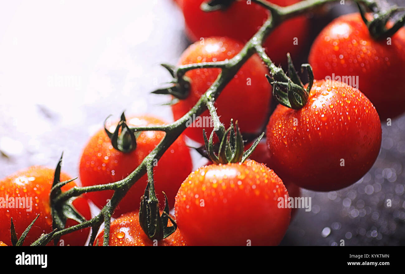 Tomato Cherry Ripe Branch with fresh cherry tomatoes. Ripe red tomatoes Stock Photo - Alamy