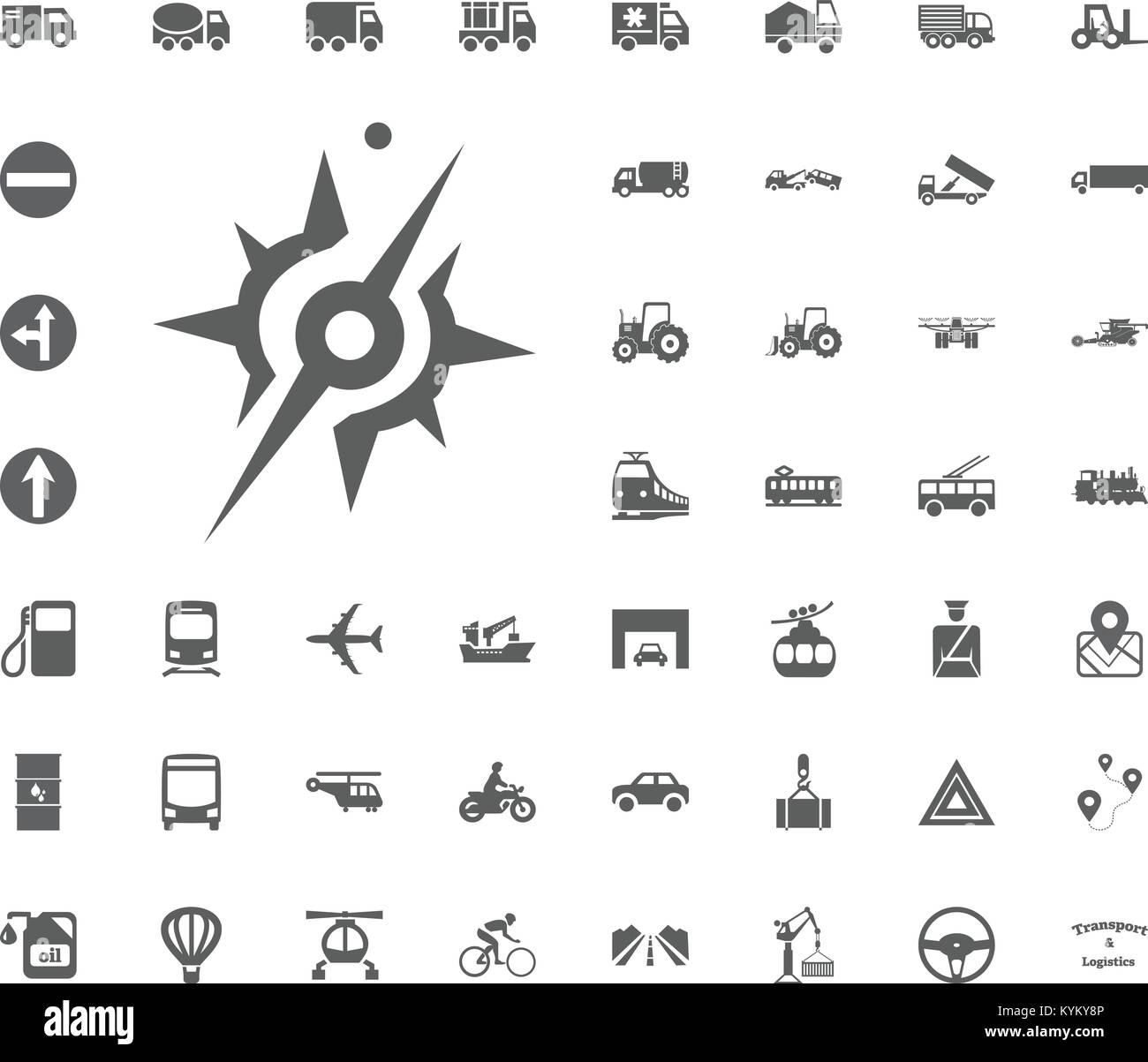 Compass icon. Transport and Logistics set icons. Transportation set icons. Stock Vector