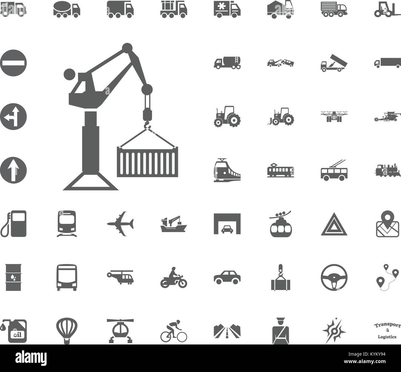 Crane icon. Transport and Logistics set icons. Transportation set icons. Stock Vector