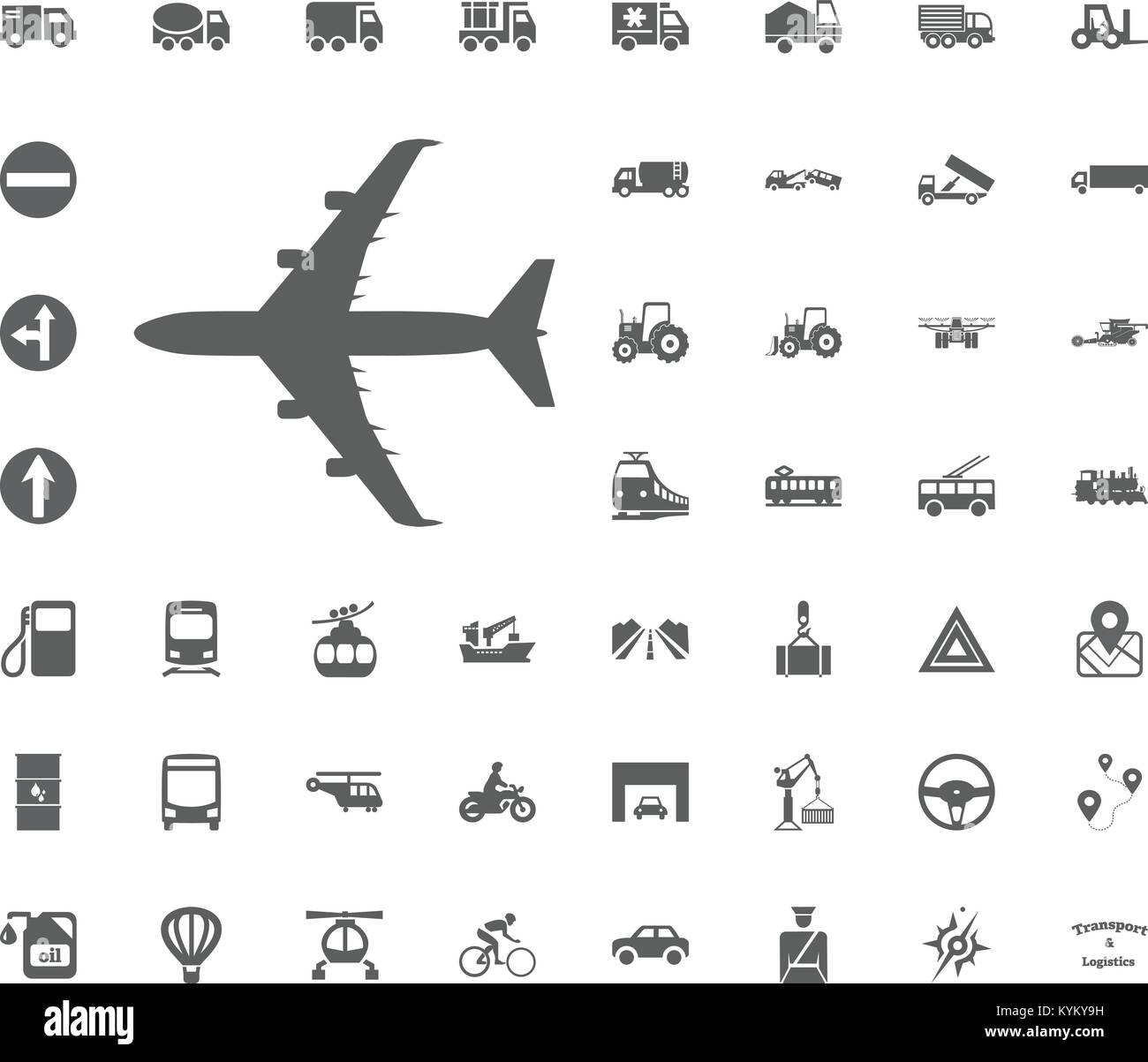 Aircraft icon. Airplane icon. Transport and Logistics set icons. Transportation set icons. Stock Vector