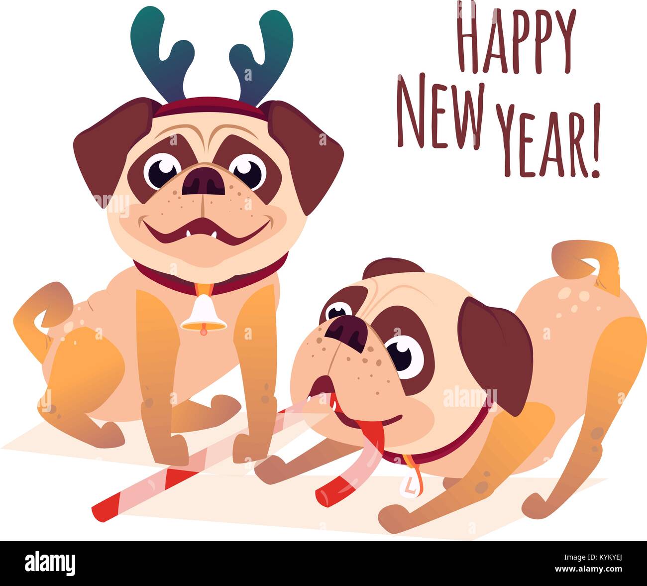 Merry Christmass Postcard Happy New Year Banner With Dog Cartoon