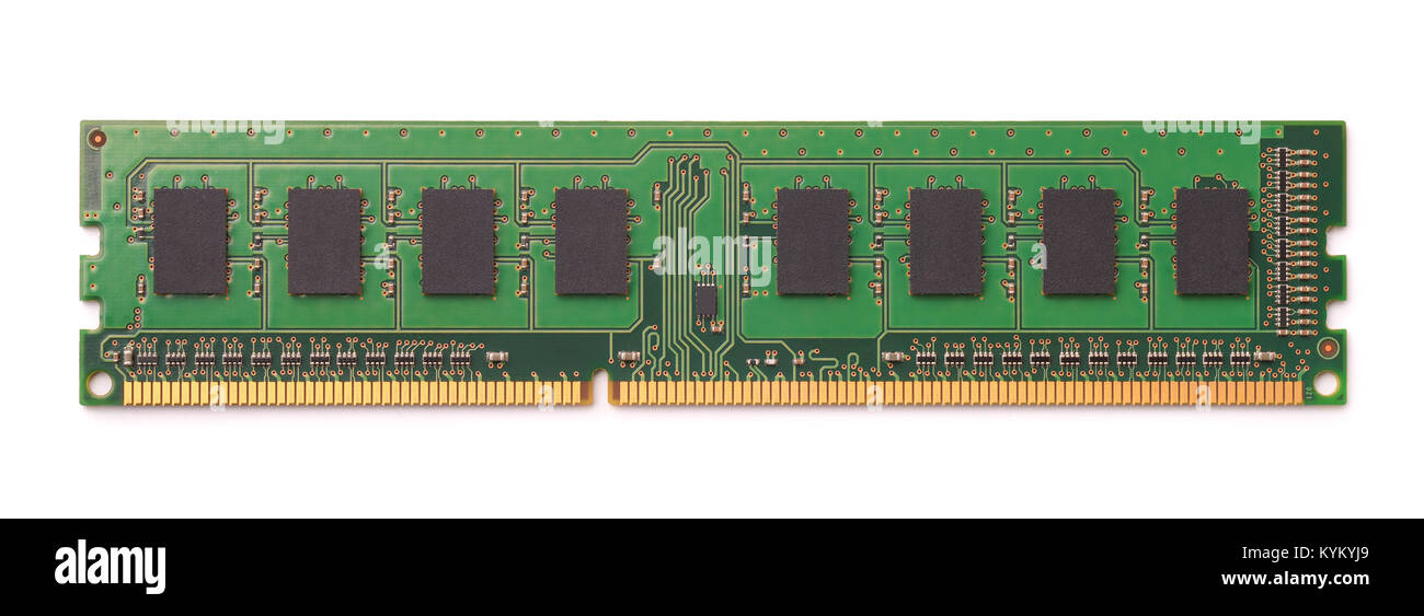 Top view of computer RAM module isolated on white Stock Photo