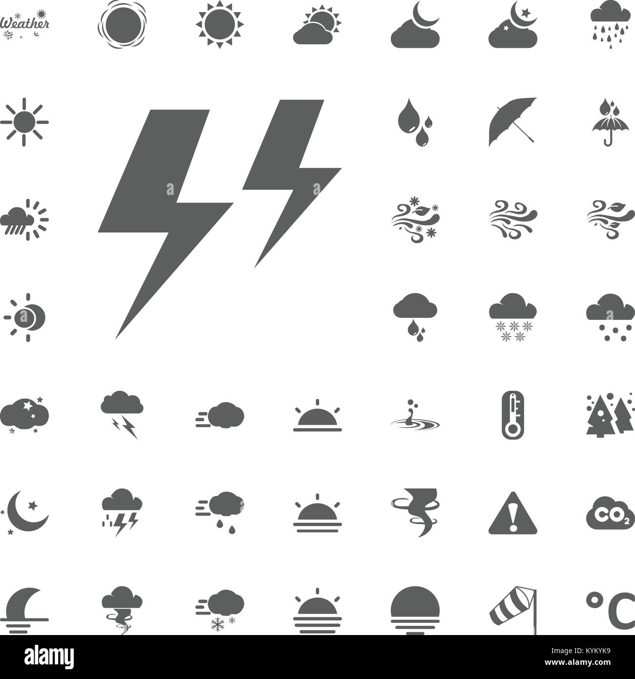 lightning and thunderstorms icon. Weather vector icons set Stock Vector