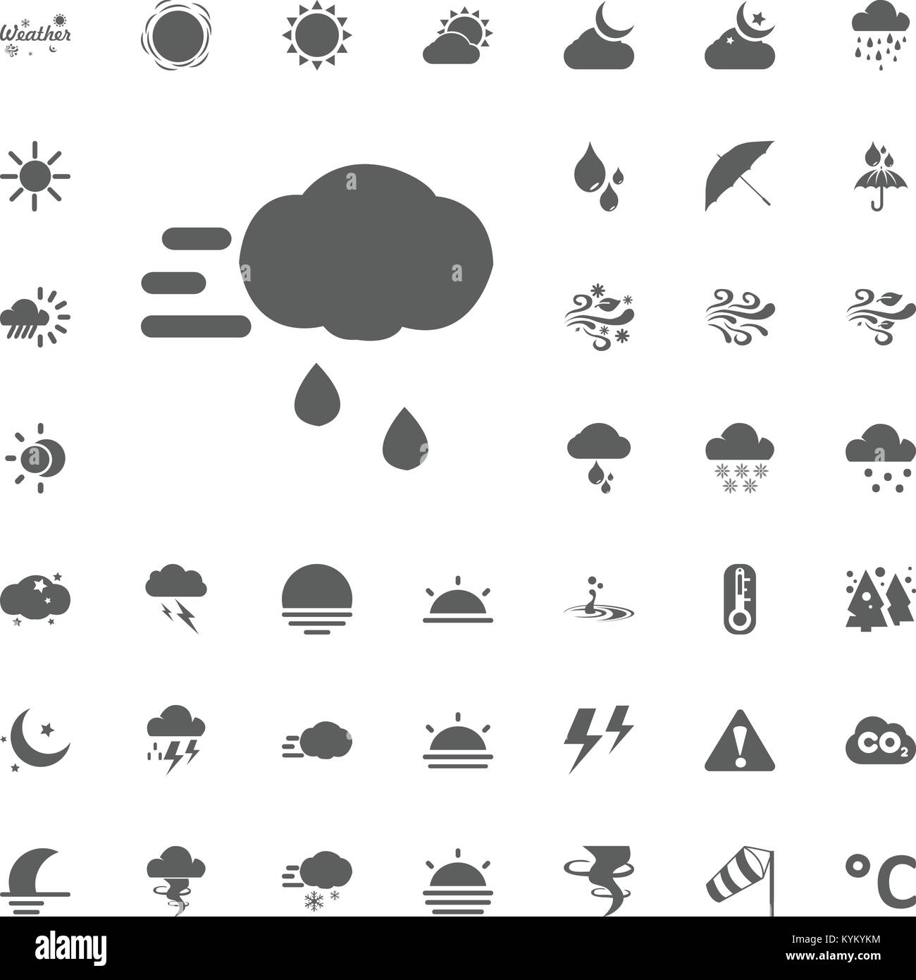 turbulence and cloud with rain icon. Weather vector icons set Stock ...