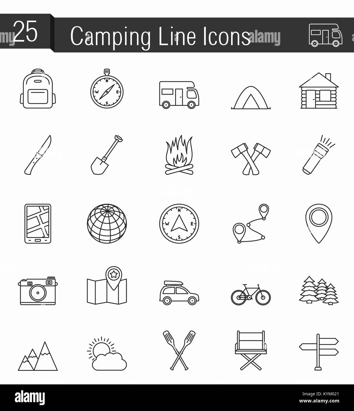 25 Camping line icons, vector eps10 illustration Stock Photo - Alamy