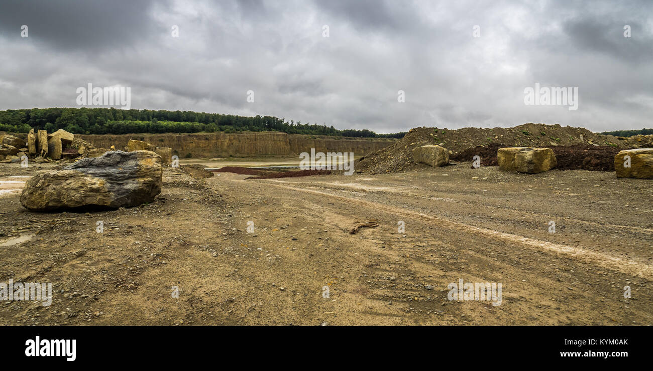Sandstone quarry in the autumn empty without building machines Stock Photo