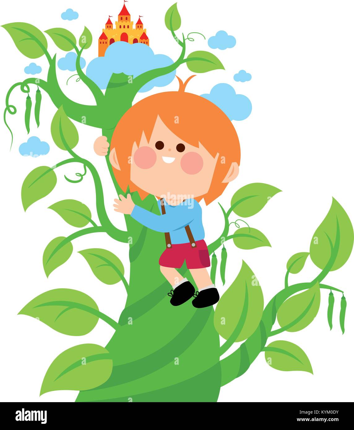 Jack climbing on the magic beanstalk. Vector illustration Stock Vector