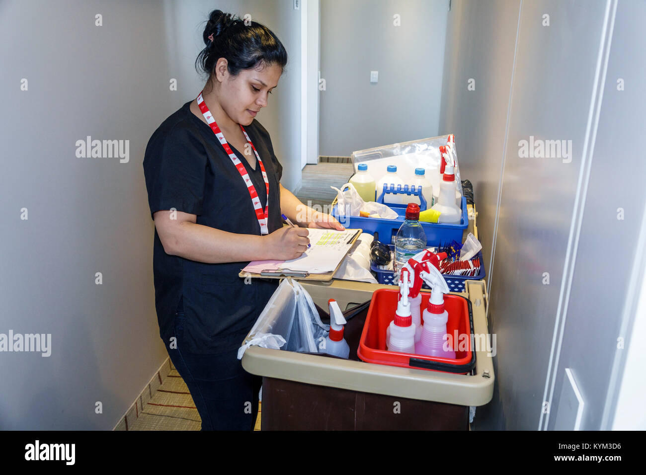 Buenos Aires Argentina,Palermo,Dazzler Polo,hotel,housekeeper housekeeping cleaning,maid,cleaning cart,job,work,Hispanic,woman female women,working,Hi Stock Photo