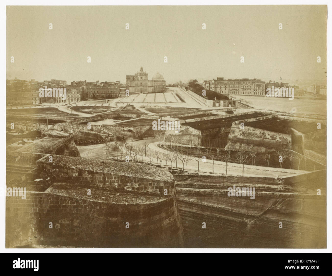 An illustration of a cityscape viewed from a high vantage point, reflecting the urban development and architectural features of the city. The image represents a historical perspective on city growth and evolution. Stock Photo