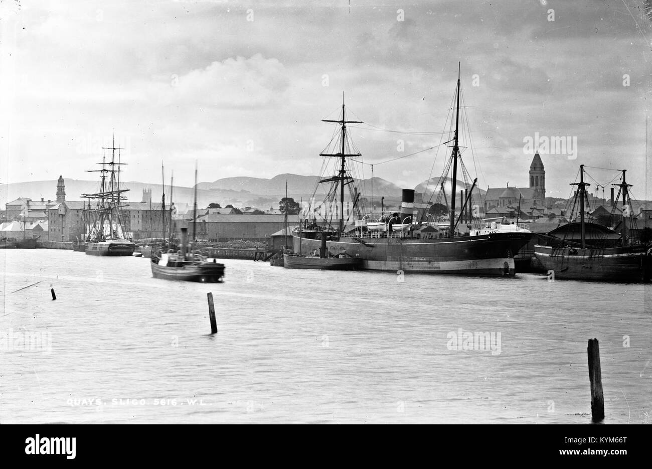 This historical image shows the quays in Sligo, Ireland, captured in a ...