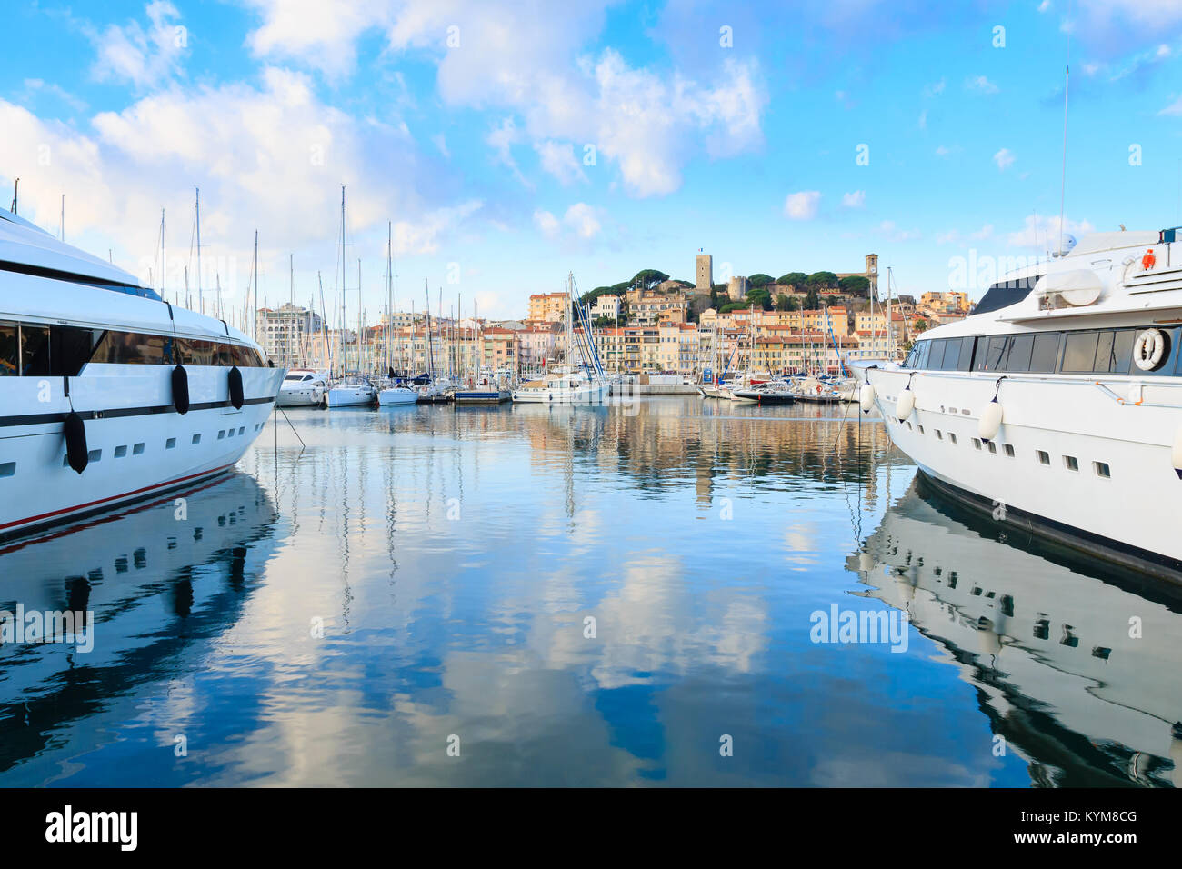 Harbor And Marina At Cannes, French Riviera, France. Luxury Boats Stock 