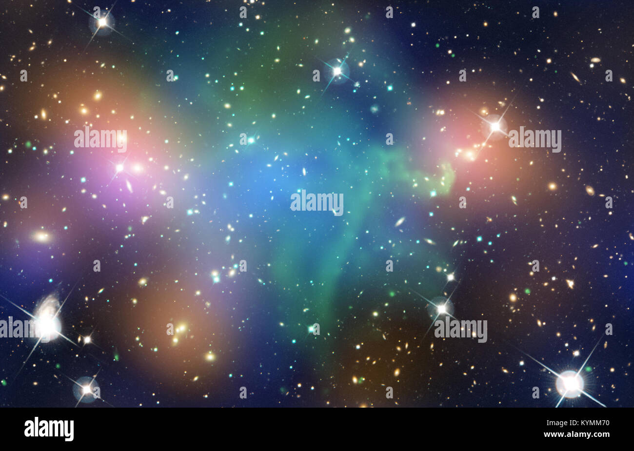Dark Matter and Galaxies Part Ways in Collision between Hefty 9934103513 o Stock Photo