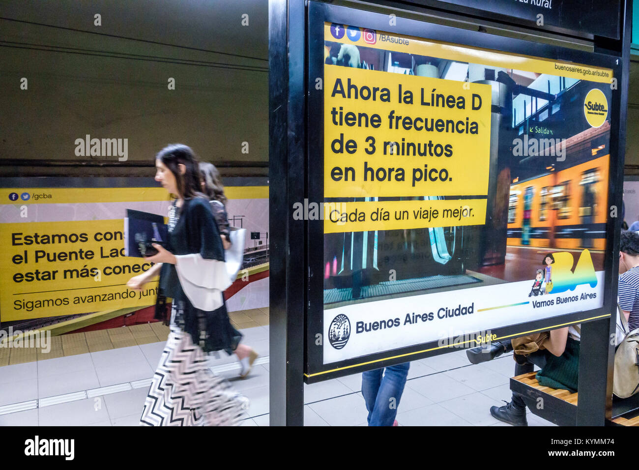 Buenos Aires Argentina,Palermo,Buenos Aires Underground,Subte,mass transit,public transportation,Plaza Italia station,platform,billboard,adult adults Stock Photo