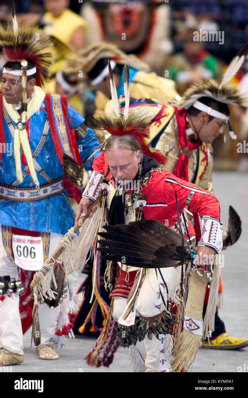 Photograph of a Native American Powwow, showing dancers in traditional ...