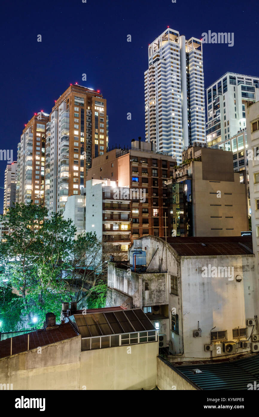 Buenos Aires Argentina,Palermo,night evening,city skyline,buildings,evening,apartments,high rise skyscraper skyscrapers building buildings Hispanic,AR Stock Photo