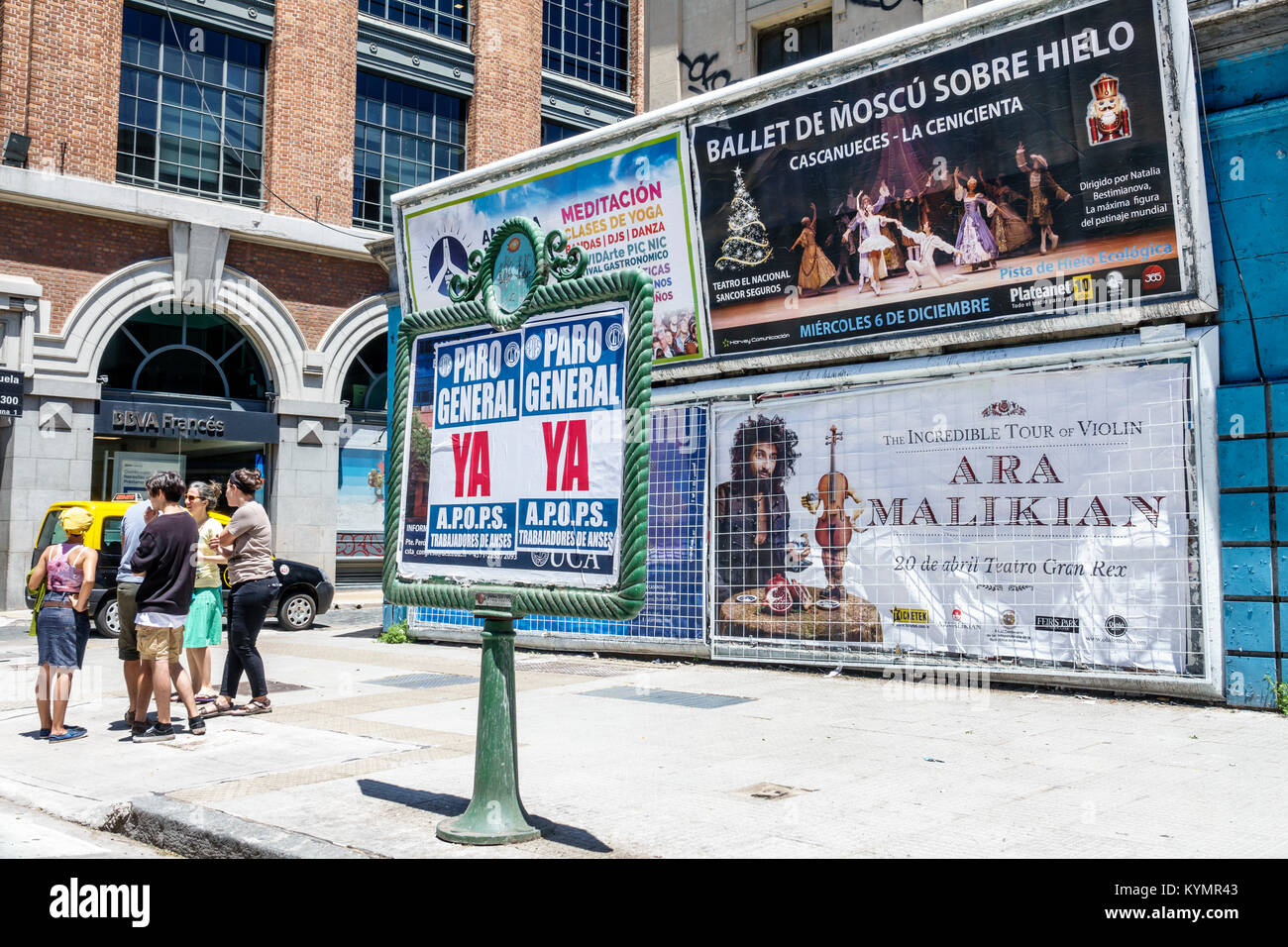 Buenos Aires Argentina,billboard,Moscow Ballet,Ara Malikian concert,sidewalk information poster,general strike announcement,Hispanic Latin Latino ethn Stock Photo