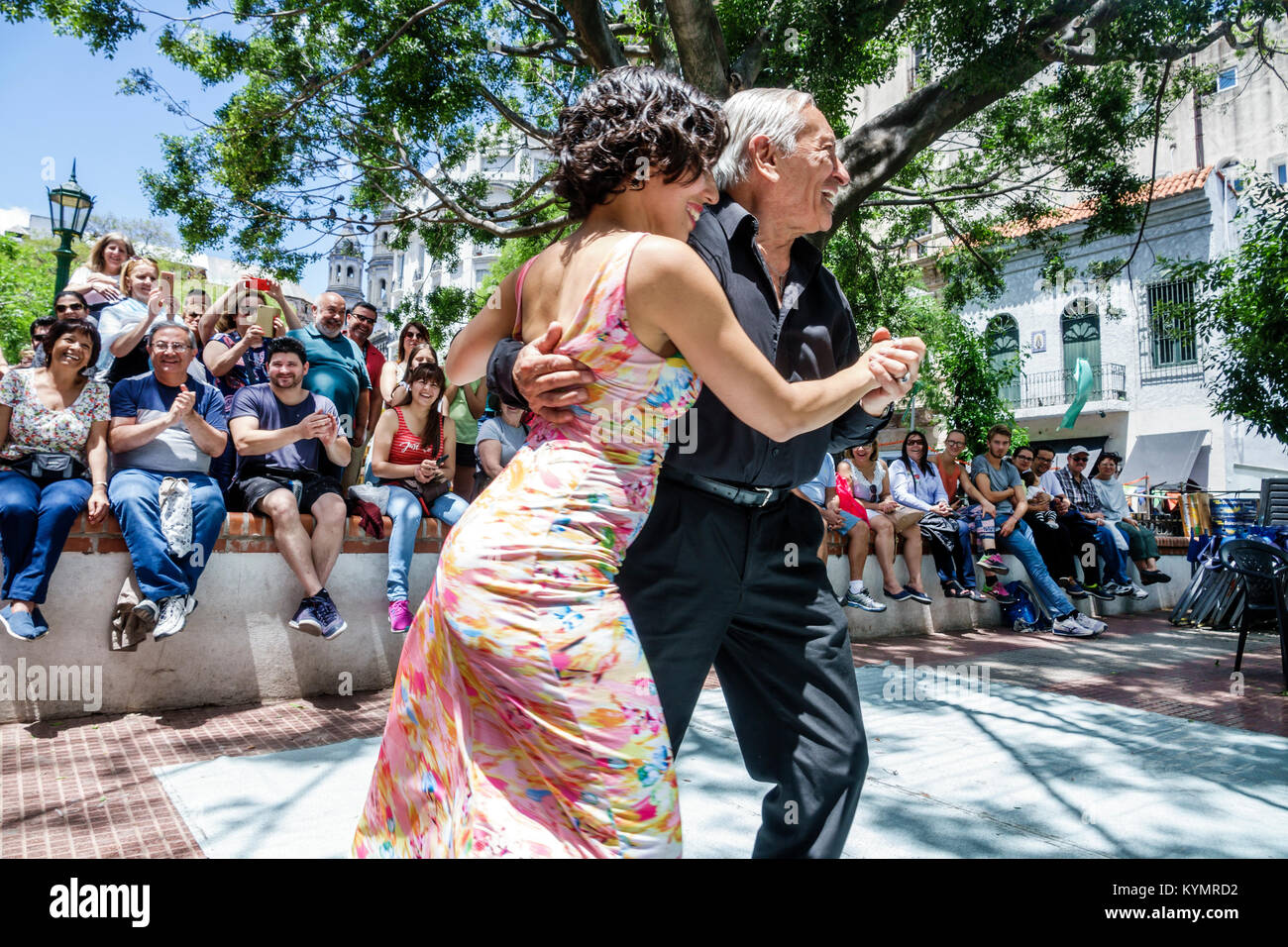 Buenos Aires Argentina,San Telmo Plaza Dorrego,tango dancers,senior seniors citizen citizens,Hispanic,man men male,woman female women,couple,dancing,a Stock Photo