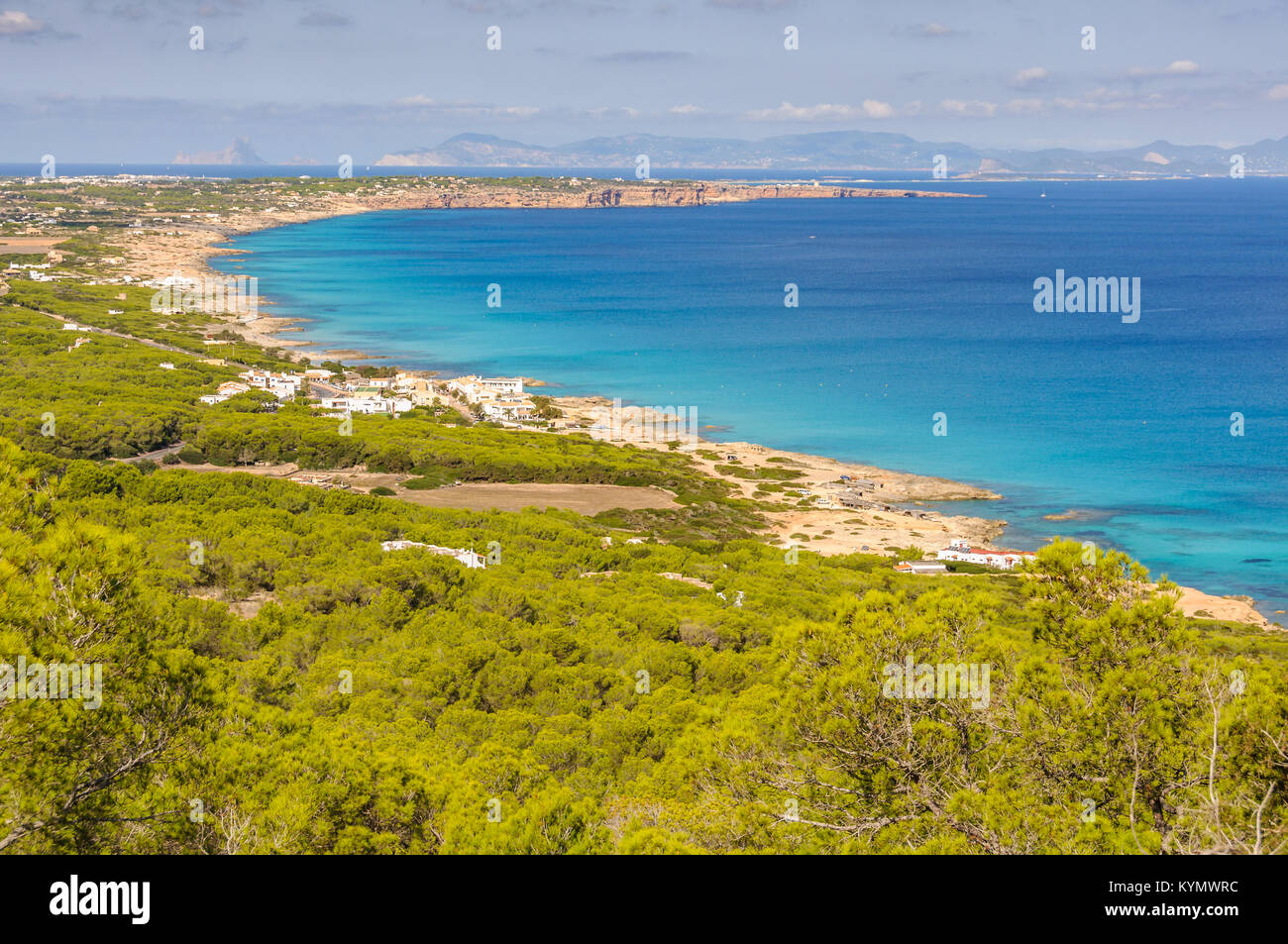 Aerial view of the coastline in Formentera Island, Spain Stock Photo