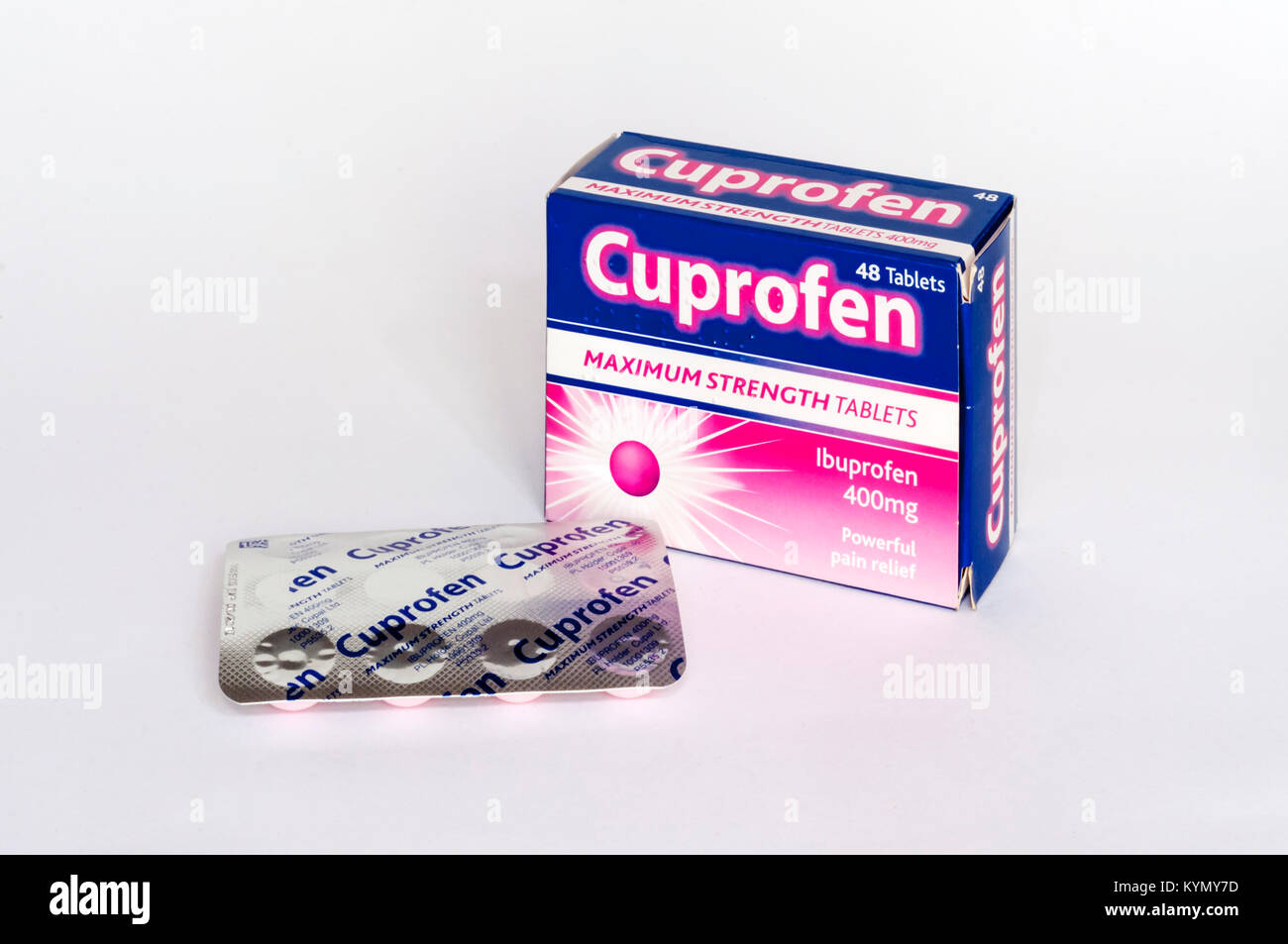 Box & blister pack of Cuprofen tablets containing the anti-inflammatory painkiller ibuprofen Stock Photo