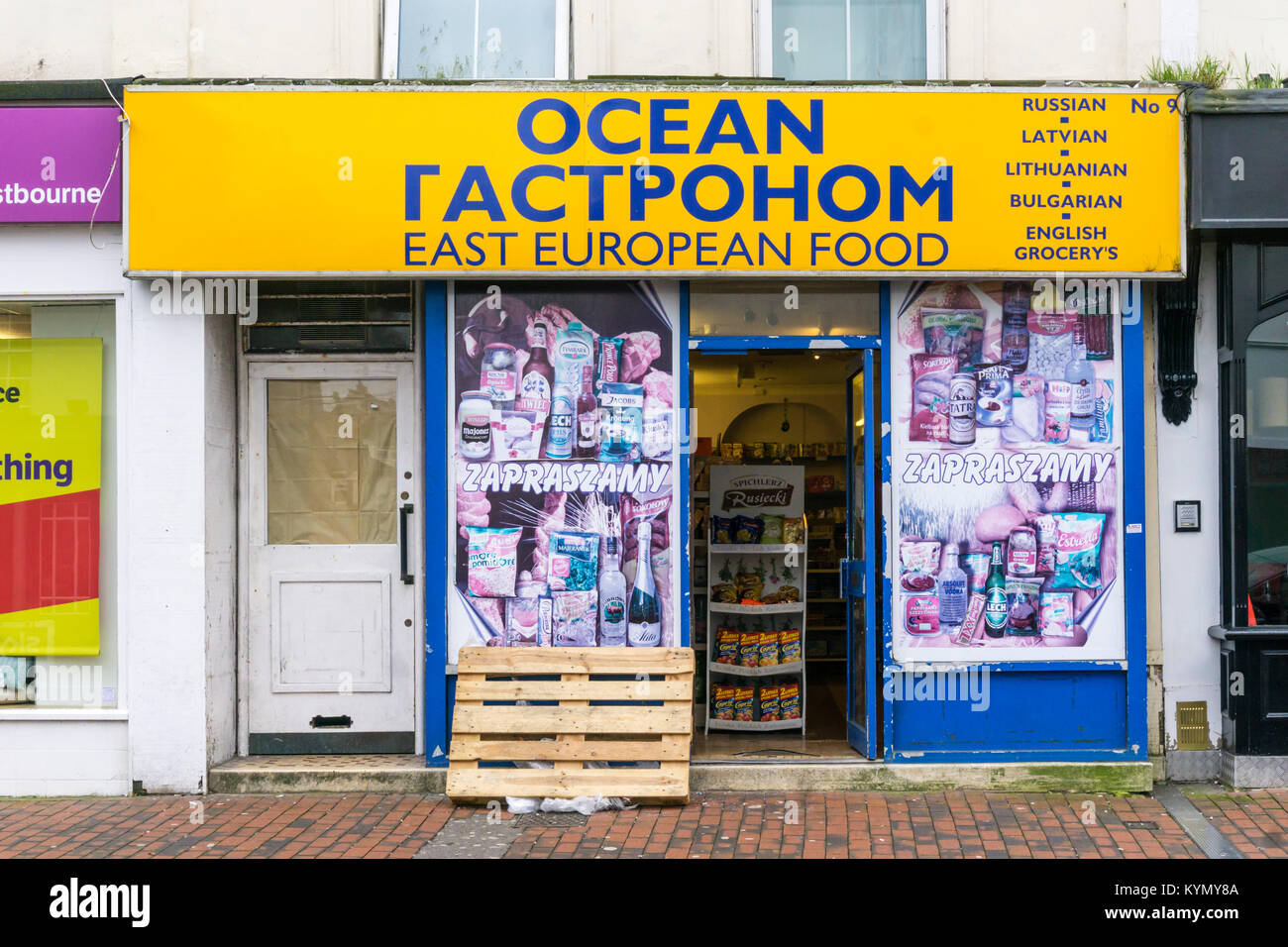 Ocean Gastronom, East European supermarket in Eastbourne, East Sussex. Stock Photo