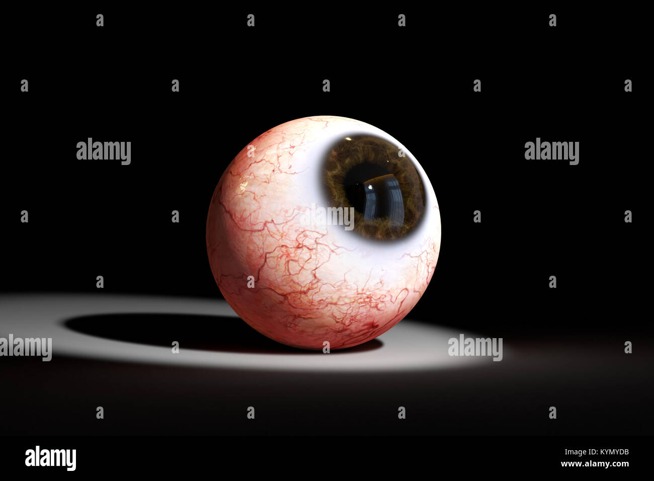 realistic human eyeball with brown iris looking into a spotlight (3d illustration) Stock Photo