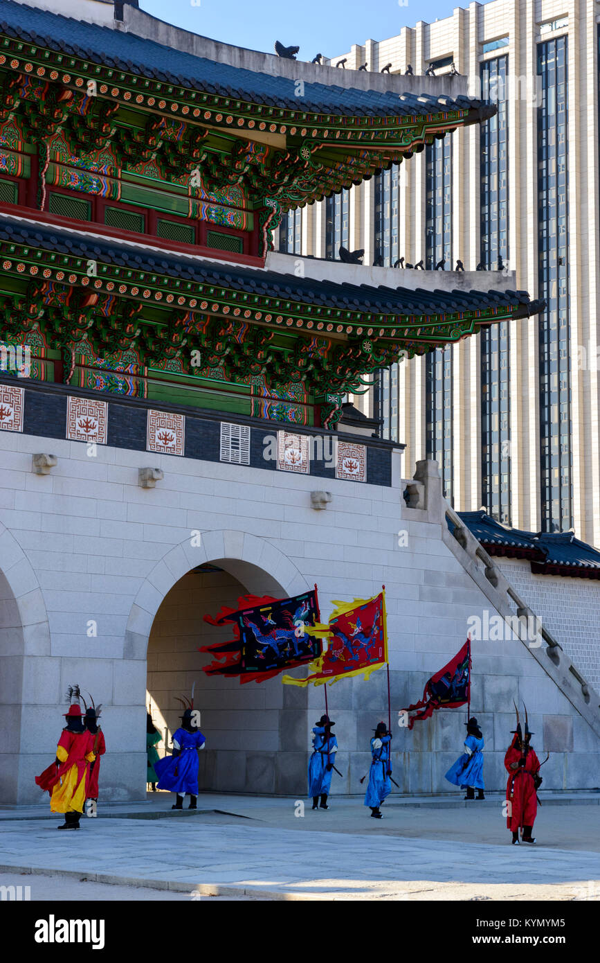 Changing of the royal guard at Gyeongbokgung Palace,Jongno-gu, Seoul Stock Photo