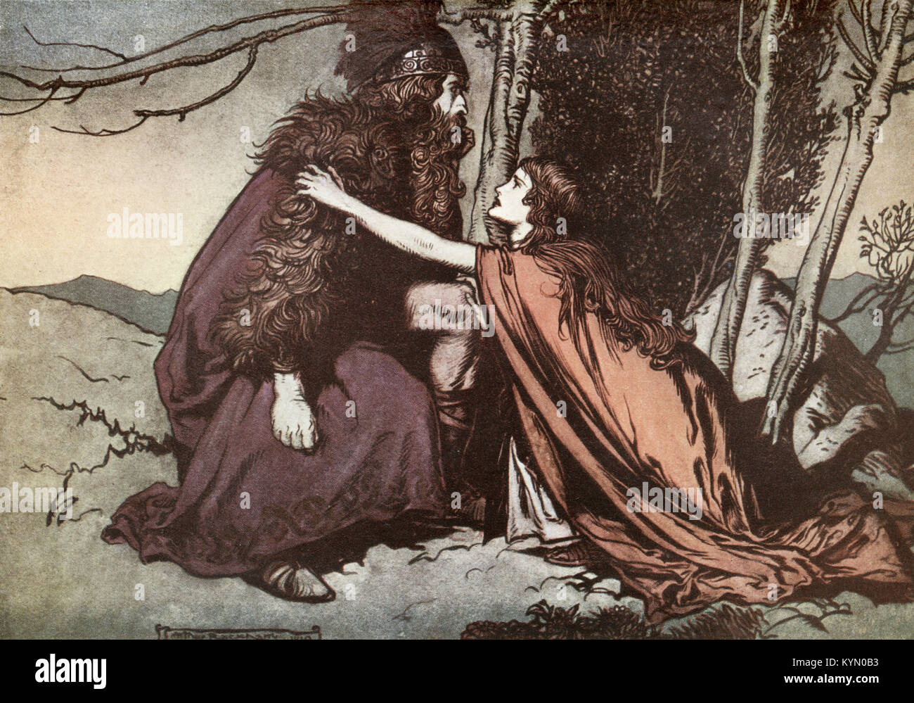 An illustration by Arthur Rackham from 'The Rhinegold & The Valkyrie