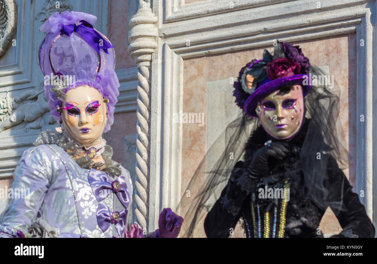 Couple in costumes and masks at the Carnival of Venice. Stock Photo