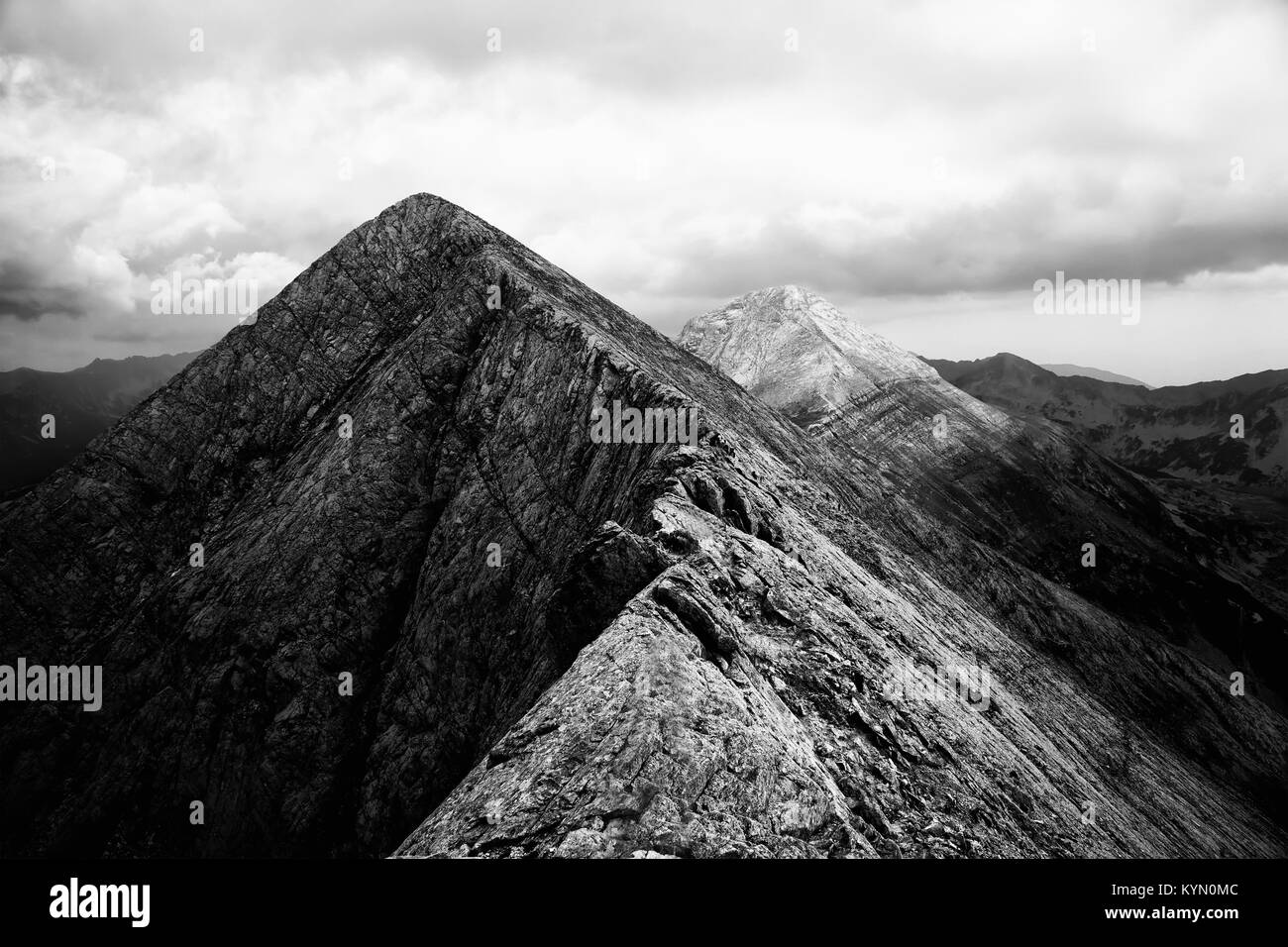 black and white high contrasted rocky mountain landscape Stock Photo ...