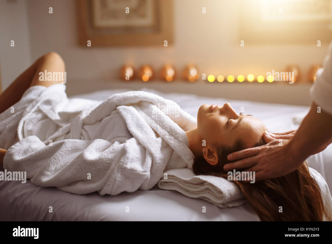girl having spa facial massage in luxurious beauty salon Stock Photo ...