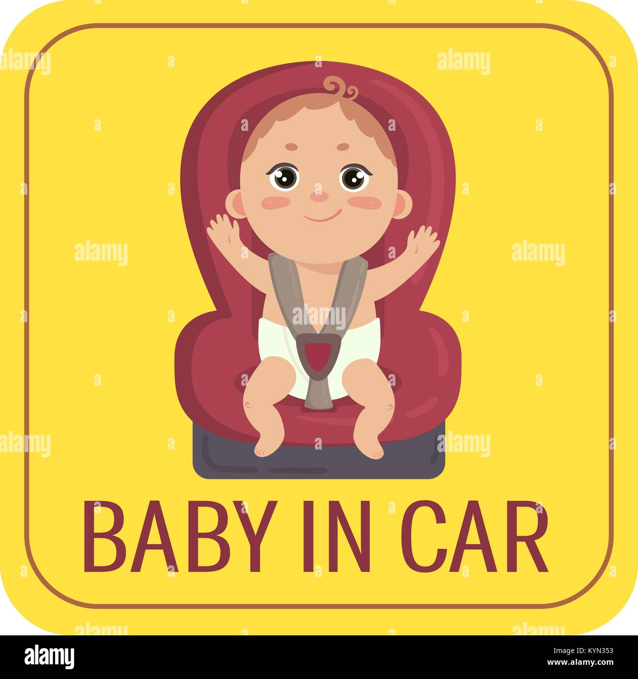 Baby in car sign. Boy fastened in car chair Stock Vector