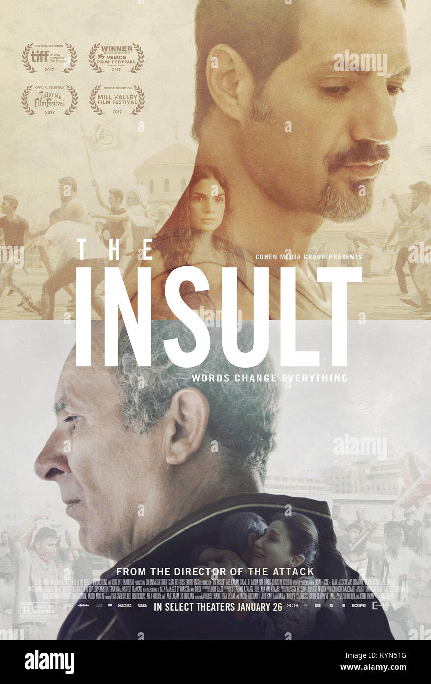 The Insult Aka L Insulte Us Poster From Top Adel Karam Rita Hayek Kamel El Basha 17 C Cohen Media Group Courtesy Everett Collection Stock Photo Alamy