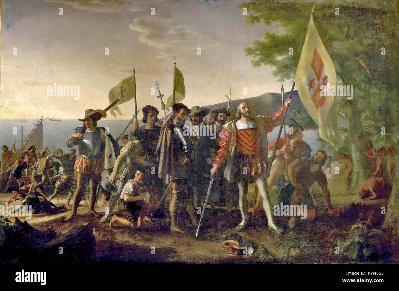 Christopher Columbus, Landing of Columbus (12 October 1492), painting by John Vanderlyn. Christopher Columbus, Italian explorer, navigator, and colonizer Stock Photo