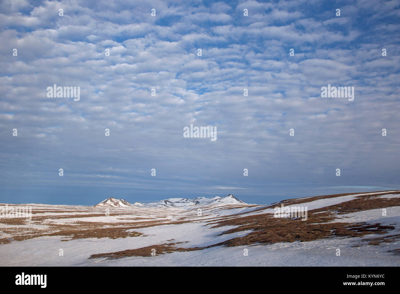 View over the mountain range Lambafjöll / Lambafjoell in winter, Northeastern Region / Norðurland eystra, Iceland Stock Photo