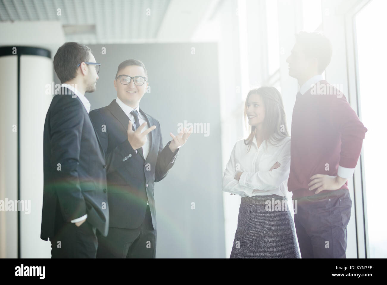 Business people discussing on informal meeting in office Stock Photo