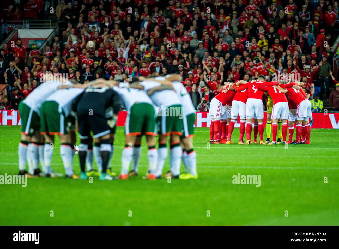 Cardiff Wales October 09 Team Huddles Ahead Of The Fifa World Cardiff Wales October 09 Team Huddles Ahead Of The Fifa World Cup Qualifying Match Between And Ireland At City Stadium On