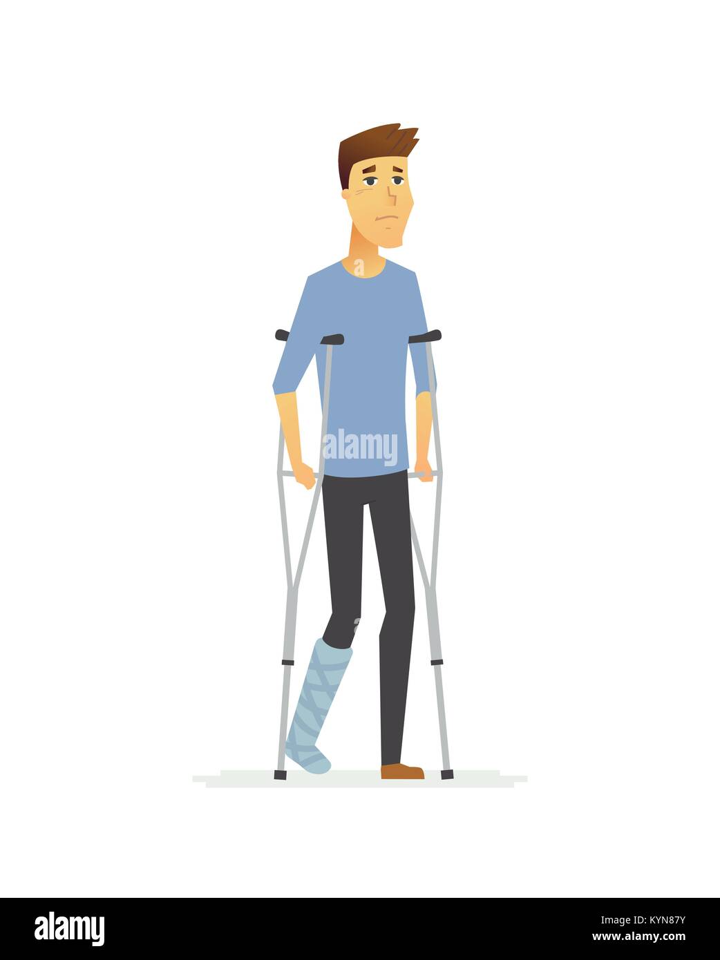 Young man on crutches cartoon people characters isolated illustration