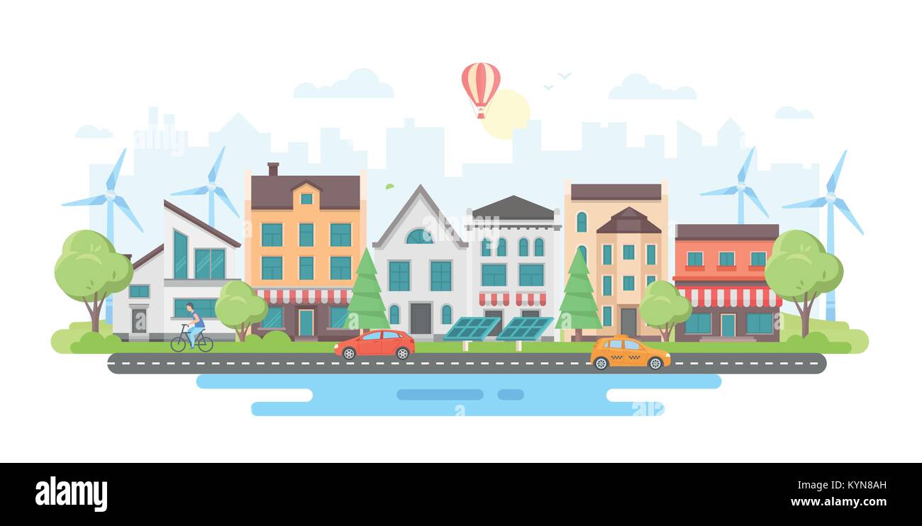 Eco-friendly city district - modern flat design style vector ...