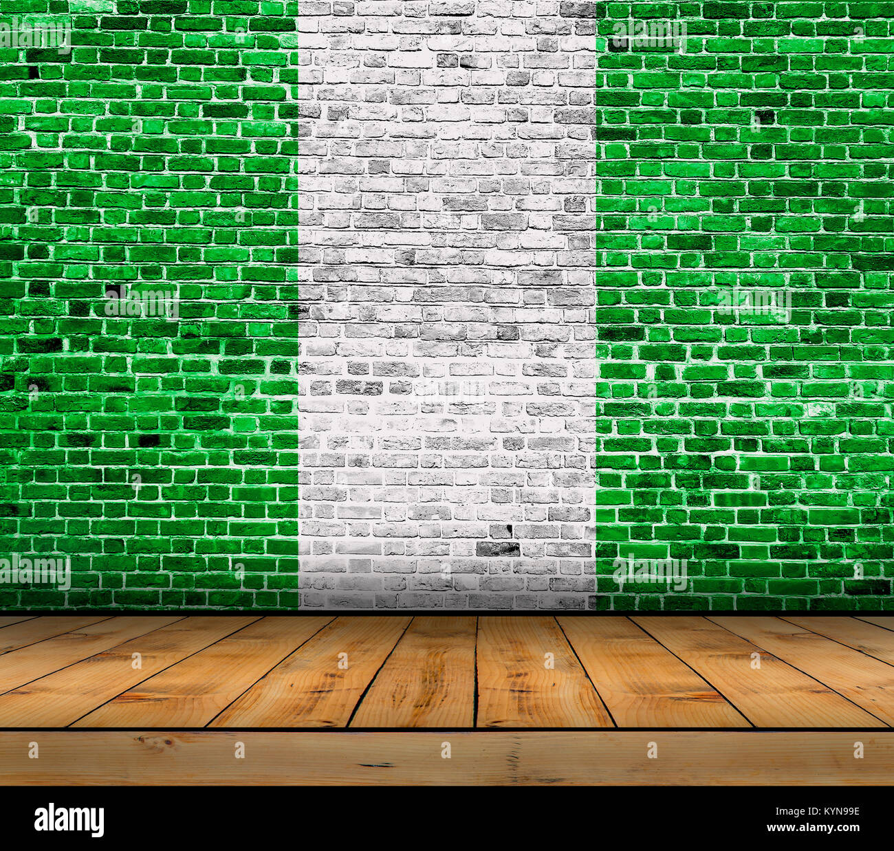 Nigeria flag painted on brick wall with wooden floor Stock Photo - Alamy