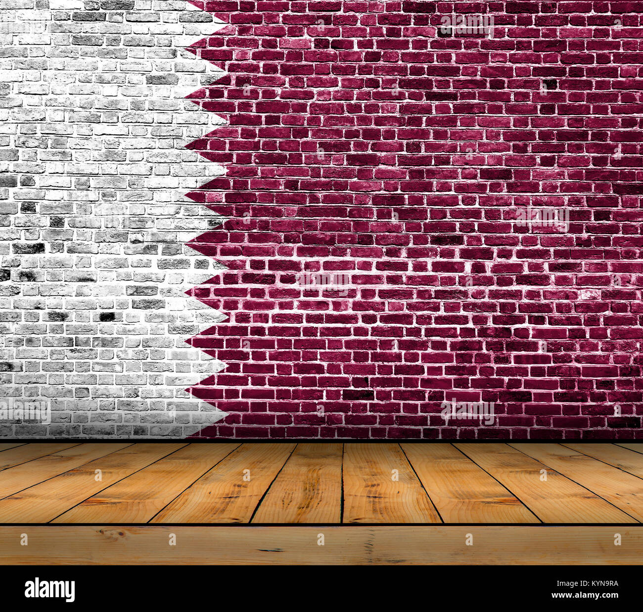 Qatar flag painted on brick wall with wooden floor Stock Photo Alamy