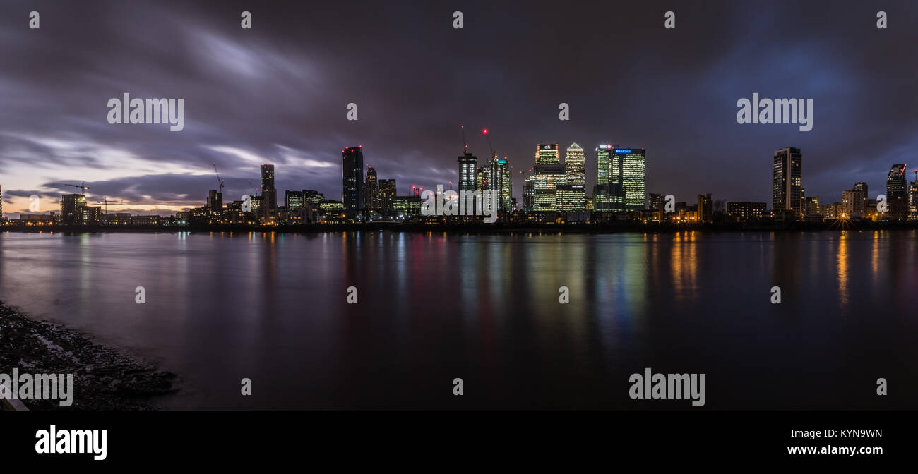 Panoramic View of Canary Wharf Stock Photo