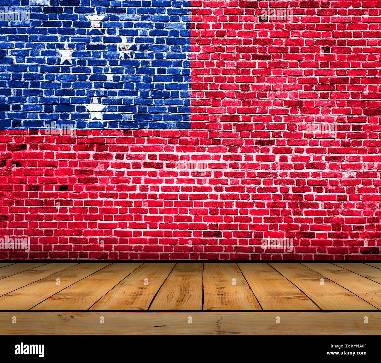 Samoa flag painted on brick wall with wooden floor Stock Photo - Alamy