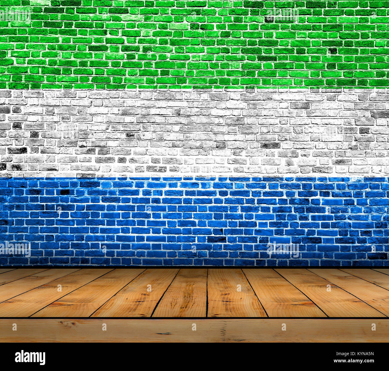 Sierra Leone flag painted on brick wall with wooden floor Stock Photo ...
