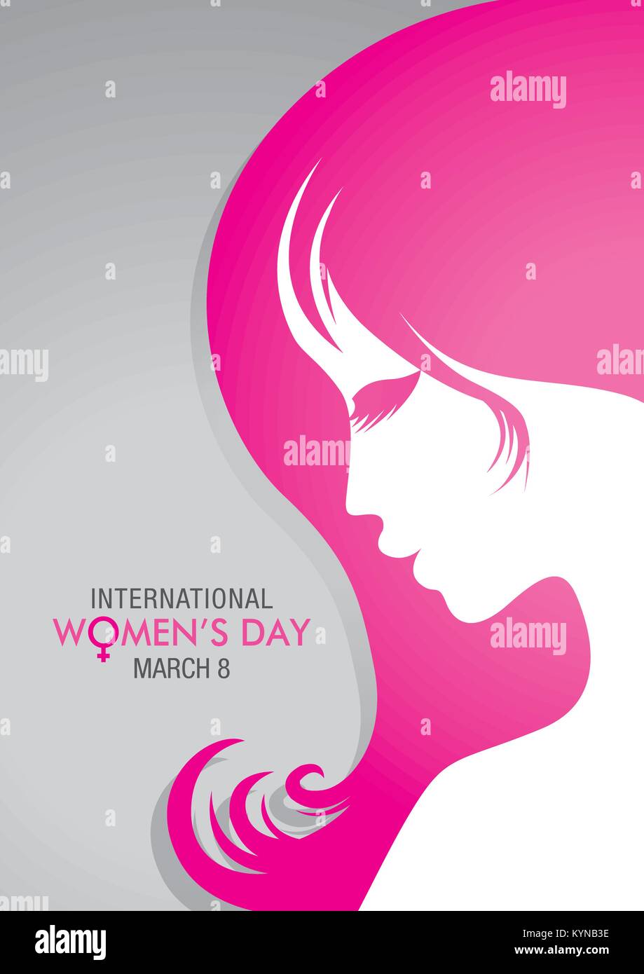 Design About International Women S Day With A Drawing Of A Woman Face With Pink Hair On Gray Background Vector Image Stock Vector Image Art Alamy