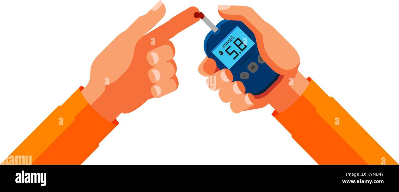 Diabetes, blood glucose test. Medicine, health concept. Cartoon vector illustration Stock Vector